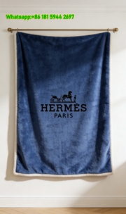 Hermès Paris Carriage Crest Blue Flannel Throw Blanket IMG_5076
